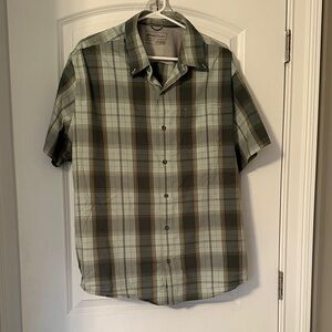 Eddie Bauer Gray and Black Plaid Short Sleeve Shirt